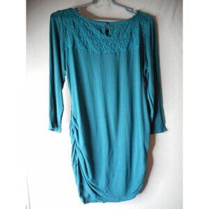 Maternity Motherhood Sz L knit top lace Green  Ruched sides 3/4 sleeve